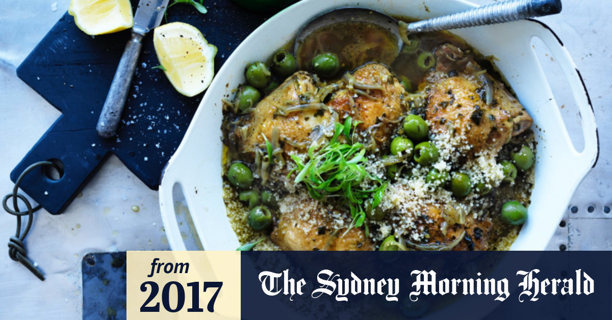 Neil Perry's chicken with olives, and slowroasted lamb shoulder with almonds